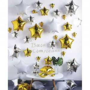 Vetrineinrete® Palloncini gonfiabili stelle oro argento e bianco Buon Compleanno decorativi per feste e party  