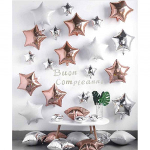 Vetrineinrete® Palloncini gonfiabili stelle rosa antico argento e bianco Buon Compleanno decorativi per feste e party 