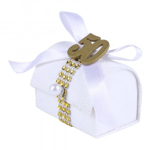 Vetrineinrete® Bomboniera bauletto decorato porta confetti 50 anniversario segnaposto12 pezzi nozze d’oro