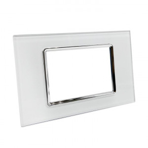 Vetrineinrete® Placchetta per interruttore in vetro a 3 posti bianca cassetta 503 compatibile con bticino living light supporto cover 