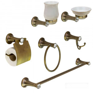 Vetrineinrete® Set bagno in acciaio bronzo e ceramica con punti luce cristalli in acrilico 6 pezzi arredo bagno