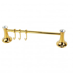 Vetrineinrete® Appendino 3 ganci per accappatoio asciugamani da Bagno da Muro in acciaio oro con punto luce cristallo in acrilico accessori bagno