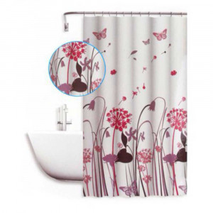 Vetrineinrete® Tenda per doccia vasca da bagno impermeabile pvc 12 ganci decorata con fiori e farfalle 200x180 cm