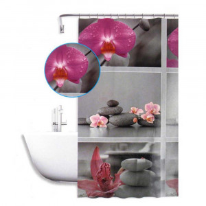 Vetrineinrete® Tenda moderna per doccia vasca da bagno impermeabile pvc 12 ganci decorata con sassi e fiori 180x180 cm