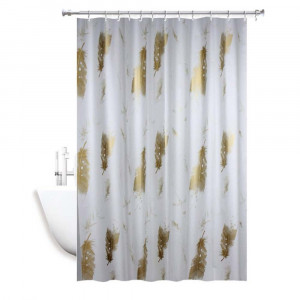 Vetrineinrete® Tenda moderna per doccia vasca da bagno impermeabile pvc 12 ganci decorata con foglie oro 200x180 cm