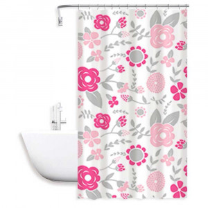 Vetrineinrete® Tenda moderna per doccia vasca da bagno impermeabile pvc 12 ganci decorazione fiori rosa 200x240 cm
