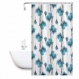 Vetrineinrete® Tenda moderna per doccia vasca da bagno impermeabile pvc 12 ganci decorazione fiori blu 200x240 cm