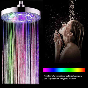 Vetrineinrete® Soffione doccia con led rgb rotondo Ø 22 cm per cromoterapia doccia emozionale doccetta multicolore