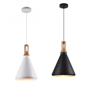 Vetrineinrete® Lampadario a sospensione stile industriale in metallo pendente a cono attacco E27 luce tavolo cucina di colore nero o bianco