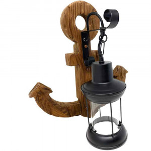 Vetrineinrete® Applique a parete vintage in legno con base ad ancora lanterna country lampada industriale attacco e27 