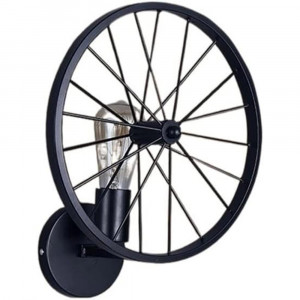 Vetrineinrete® Applique a parete stile vintage lampada da muro country a forma di ruota di bicicletta nero attacco E27