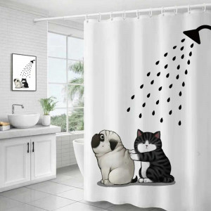 Vetrineinrete® Tenda per doccia vasca da bagno impermeabile pvc 12 ganci decorata con cane e gatto 200x180 cm 