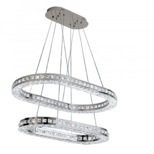 Vetrineinrete® Lampadari a led 40 watt a sospensione in metallo e cristalli in acrilico base con anelli regolabile luce fredda 6500k 