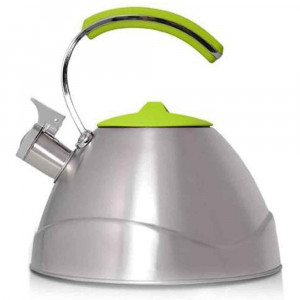 Vetrineinrete® Bollitore in acciaio con fischio 3 litri manico resistente al calore per tutti i fornelli elettrico gas induzione