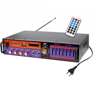 Vetrineinrete® Amplificatore bluetooth audio stereo hi-fi per musica equalizzatore EQ karaoke 2 ingressi microfono mp3 sd card usb mp3 FM con telecomando
