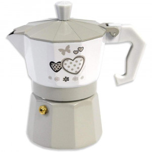 Vetrineinrete® Caffettiera Fango e Bianco Shabby Chic Moka 1 Tazze Macchina del caffè in Alluminio per Espresso Idea Regalo