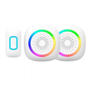 Vetrineinrete® Campanello wireless senza fili 300 metri 60 melodie a batteria con indicatore led rgb con pulsante 2 ricevitore non udenti