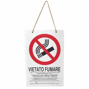 Vetrineinrete® Cartello vietato fumare divieto targa in legno 20x30 cm con corda da appendere segnaletica interna con sanzioni negozi ristoranti 