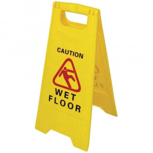 Vetrineinrete® Cartello segnaletica pavimento bagnato in plastica cavalletto bifacciale con manico giallo 60.5x25x37