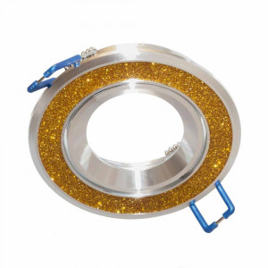 Vetrineinrete® Incasso porta faretto orientabile in acciaio supporto tondo per faretti decorato con brillantini glitter oro