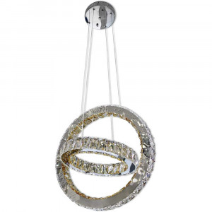 Vetrineinrete® Lampadario moderno a sospensione due anelli a led luce bianca 6500k 35 watt plafoniera con cristalli in acrilico illuminazione casa