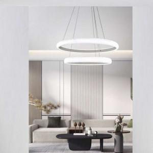 Vetrineinrete® Lampadario Led 51 watt lampada a sospensione bianca 2 anelli con cristalli in acrilico luce fredda 6500k calda 3000k naturale 4000k