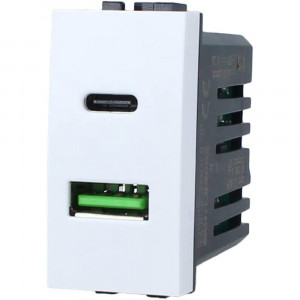 Vetrineinrete® Modulo presa 2 in 1 USB + type-c da muro per placca cassetta 503 compatibile con livinglight bianco
