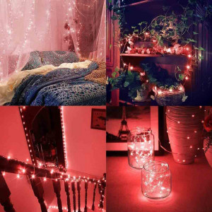 Vetrineinrete® Kit 10 filo di 10 micro led stringa con cavo metallico flessibile a batteria catena di luce rossa per confettata presepe decorazioni natalizie 