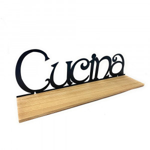 Vetrineinrete® Mensola da Parete in Legno MDF con Scritta Cucina in Metallo Decorazione murale arredo casa