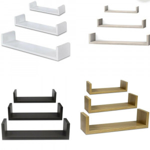 Vetrineinrete® Set da 3 mensole a Parete in Legno MDF a Forma di U libreria scaffale pensili sospesi Kit Montaggio incluso a Scomparsa tre dimensioni 