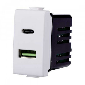 Vetrineinrete® Modulo presa 2 in 1 USB + type-C type-Ada muro per placca cassetta 503 compatibile con matix 5v 3.1a