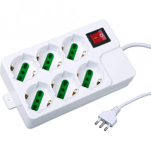 Vetrineinrete® Multipresa schuko ciabatta elettrica a 6 posti polivalenti 10/16A con protezione da sovratensioni e interruttore on/off 250V max 2500 watt cavo 1,5 m con spina italiana 