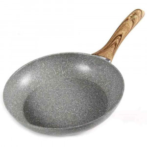 Vetrineinrete® Padella antiaderente effetto pietra universale con manico in legno per piano cottura a induzione, gas, elettrico rivestimento in acciaio similar stone  28 cm