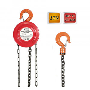Vetrineinrete® Paranco manuale a catena 3 metri portata max 1000 kg con gancio girevole e frizionato argano sollevatore 1 ton fai da te