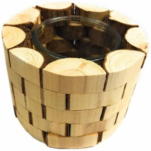 Vetrineinrete® Portacandela a Forma di Tronco Corteccia in Legno con vasetto in Vetro per Candela candeliere Arredamento casa Rustico Shabby Chic