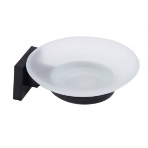 Vetrineinrete® Porta sapone da parete in acciaio nero piattino in vetro satinato fissaggio con viti o senza viti biadesivo accessori arredo bagno 