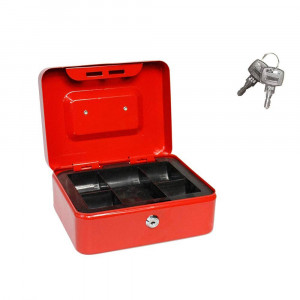Vetrineinrete® Cassetta portavalori cassaforte di sicurezza in metallo con scomparto e divisori portamonete doppia chiave  20 x 16 x 9 cm