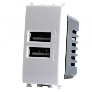 Vetrineinrete® Modulo presa doppia USB da muro per placca cassetta 503 compatibile con Vimar Plana 5V 2 Usb bianco