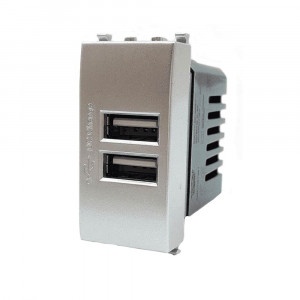Vetrineinrete® Modulo presa doppia USB da muro per placca cassetta 503 compatibile con Vimar Plana 5V 2 Usb silver