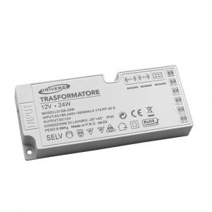 Vetrineinrete® Alimentatore trasformatore slim da 230v a 12v 24 watt per strip led sensori luci 6 uscite 3 ingressi