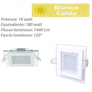 Vetrineinrete® Pannello led ad incasso slim bordo in vetro quadrato18 watt plafoniera luce calda 3000k