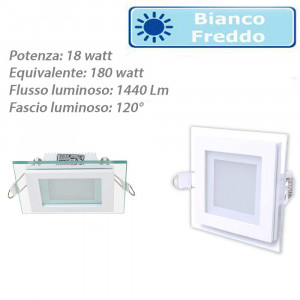 Vetrineinrete® Pannello led ad incasso slim bordo in vetro quadrato18 watt plafoniera luce fredda 6500k