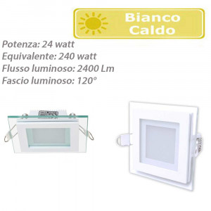 Vetrineinrete® Pannello led slim incasso bordo in vetro quadrato 24 watt luce calda 3000k