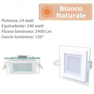 Vetrineinrete® Pannello led slim incasso bordo in vetro quadrato 24 watt luce naturale 4000k