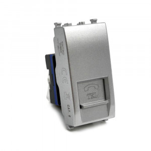 Vetrineinrete® Presa telefonica rj11 compatibile con vimar plana connettore per cavo telefono silver