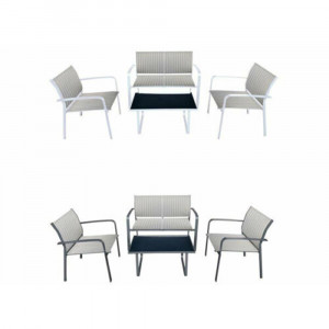 Vetrineinrete® Set salotto da  Giardino con poltrona  tavolino divanetto per Esterno in textilene struttura in metallo 4 pezzi