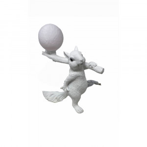 Vetrineinrete® Lampada da tavolo decorativa a forma di scoiattolo in resina bianca con paralume a forma di luna abat jour con attacco g9
