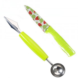 Vetrineinrete® Scavino per Frutta Doppia Testa con Coltello utensile per Decorare Scavare Frutta e Verdura Crea Palline di Melone