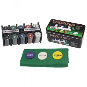 Vetrineinrete® Set da Poker 200 fiches con Valore in Euro 2 mazzi di Carte Panno Verde gettone Dealer Big Blind Small Blind Gioco Texas Hold'em in Confezione Scatola 