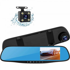 Vetrineinrete® Specchietto ricaricabile per auto doppia telecamera integrata e retromarcia dvr cam dash full hd 1080p
